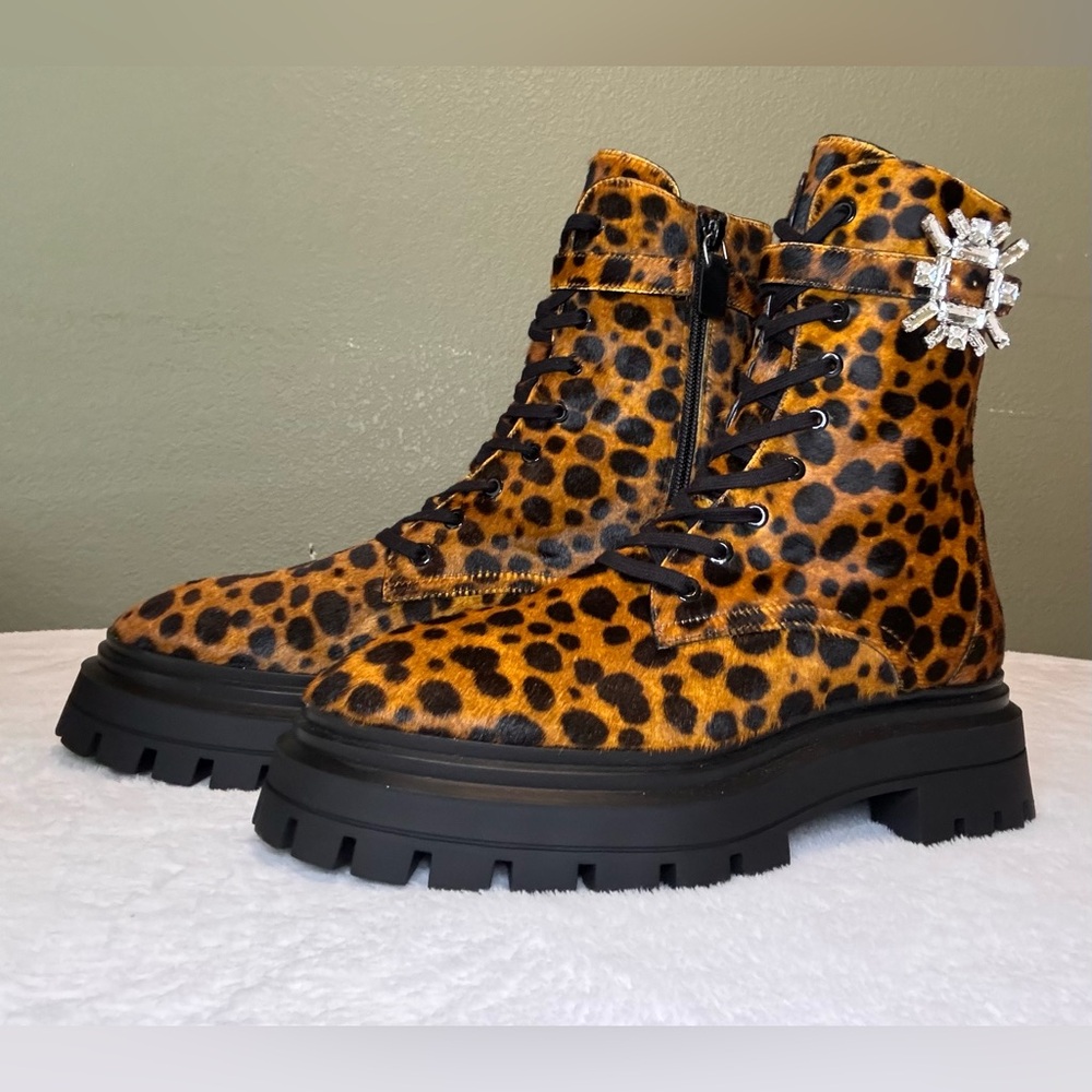 Stuart Weitzman Women's Crystal Nova Buckle Bedford Combat Boots NEW W/O TAGS - Picture 3 of 6